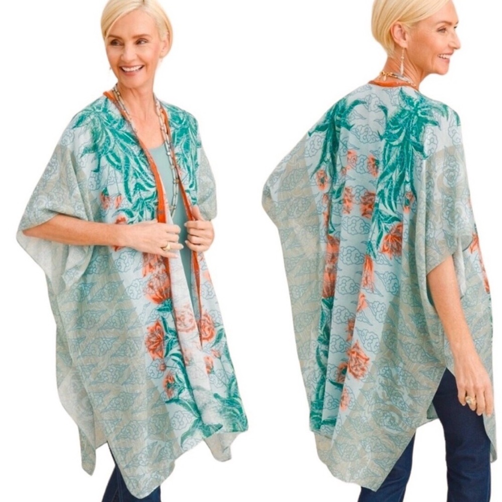 Aratta Silent Journey Rusted Field Ruana Cool Multi Covering Kimono OS Blue